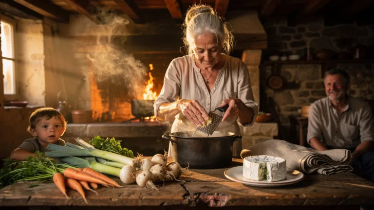 Pot-au-feu à Sarlat avec crottin frais de Chavignol sauvant un dîner de famille authentique