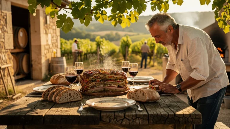 Déjeuner de vigneron à Sury-en-Vaux avec farci poitevin traditionnel en cuisine du dimanche