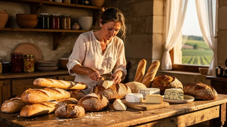 Comparaison gourmande des pains du Sancerrois avec les fromages locaux dans une cuisine rustique