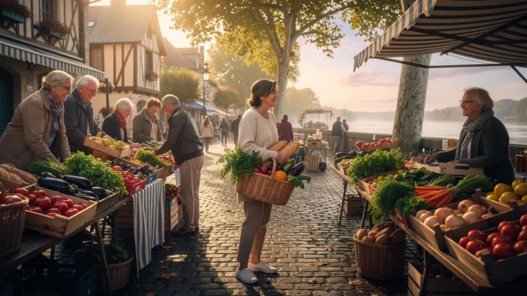 Marché matinal animé à Cosne-sur-Loire avec étals colorés et ambiance authentique qui bouleverse le programme