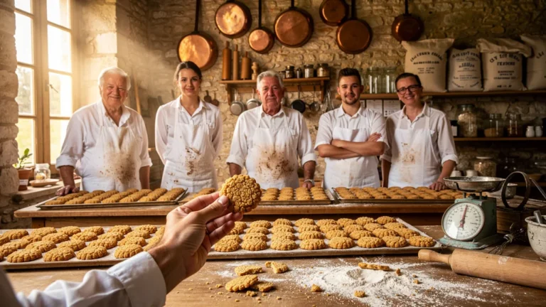 Comparaison hyperréaliste des sablés de cinq boulangers artisanaux à Nançay, Berry, dans une boulangerie traditionnelle